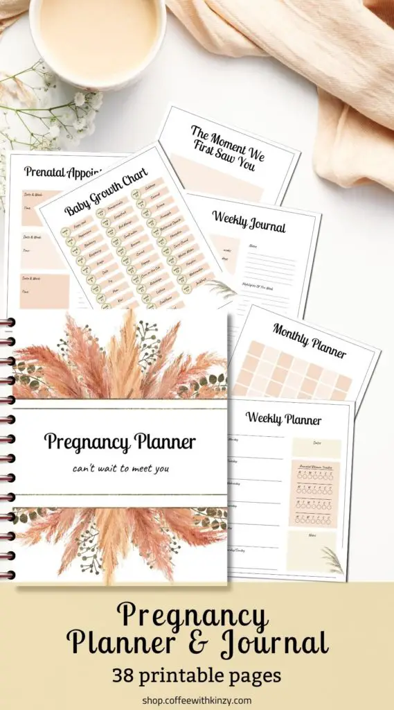 printable pregnancy planner preview: cover & pages spiral bound