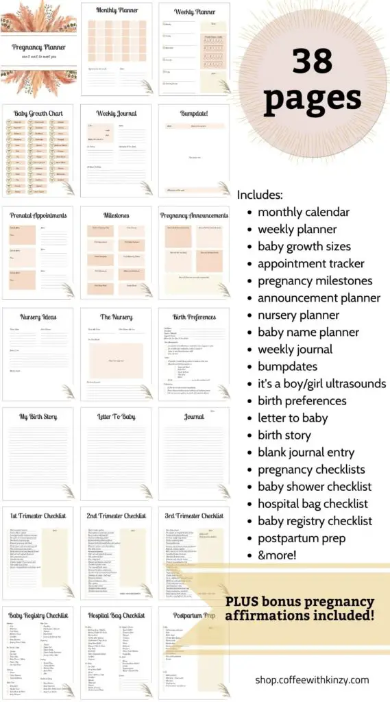 printable pregnancy planner: preview of the 38 pages