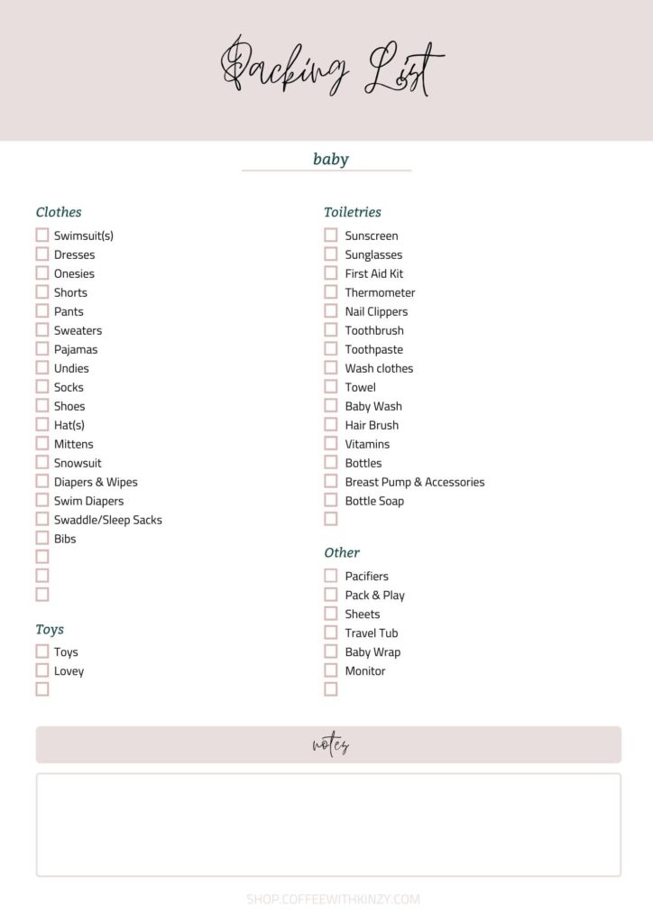 Printable Packing List: Baby Edition