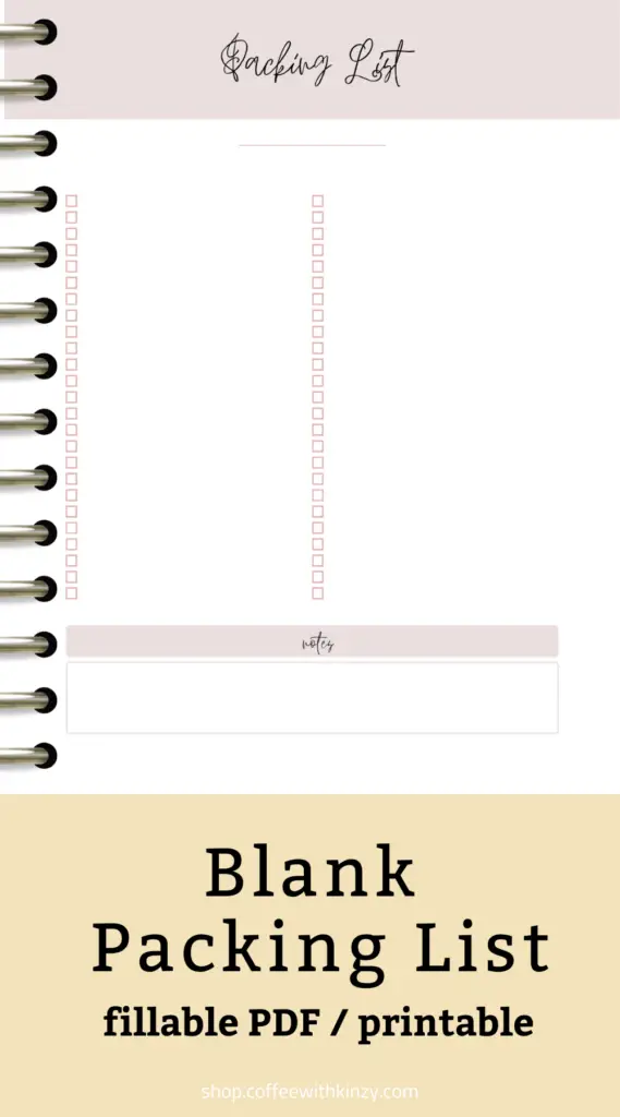 Blank Packing List: Fillable and Printable