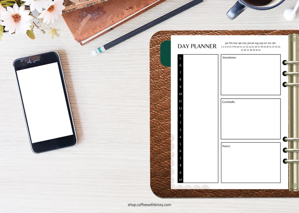 Minimalist printable day planner with times