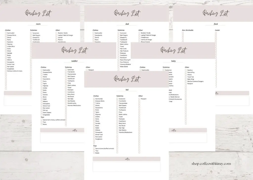 Family Vacation Packing Checklists (Printable)