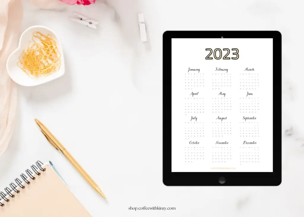 Free 2023 printable calendar single page: preview on an iPad