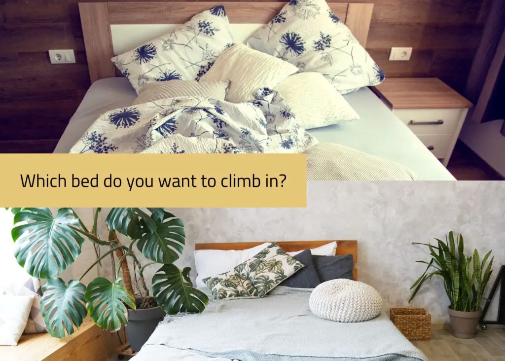 daily cleaning habit: make your bed. untidy bed vs tidy bed, which one would you rather climb in?