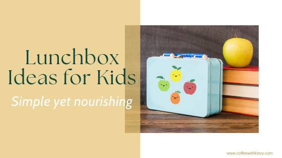 Featured image: blue lunchbox with apples next to stack of books. Lunchbox ideas for kids!